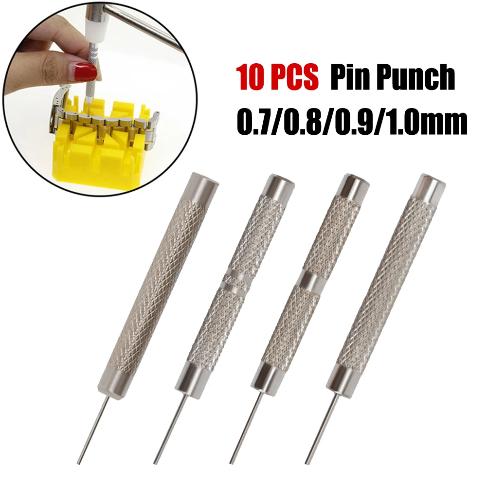 10 Pcs Iron Pin Punch 0.7-1.0mm Watch Strap Belt Bracelet Remover Adjust Gadget For  Repairing  Hand  Manual  Tools