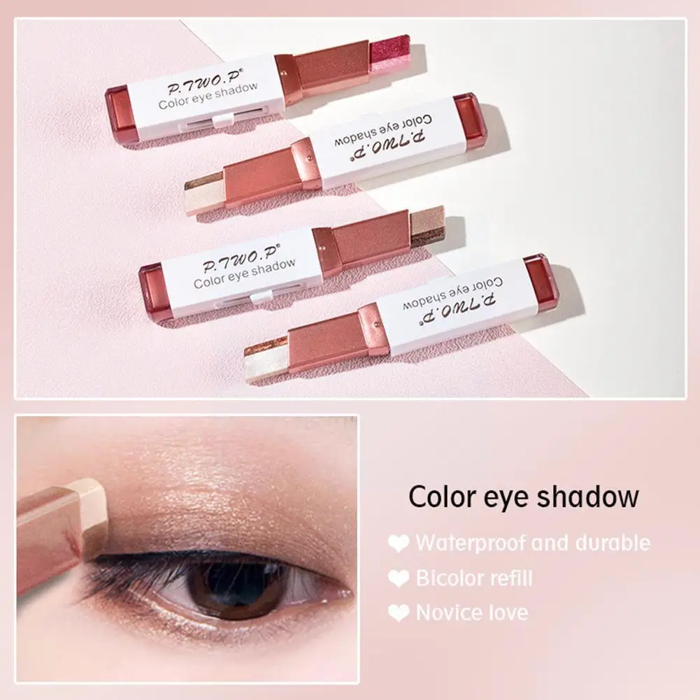 Lazy Double Color Eyeshadow Stick Eyeshadow Pencil Shimmer Shadow Waterproof Glitter Tools Highlighter Makeup Eye Eyes Pen U7N7