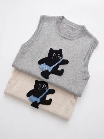 AOSSVIAO 2026 Summer Women Knitted Tank Top Cartoon Sweater Short O Neck Sleeveless Solid Spring Sweaters Vest