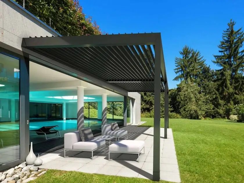 

Aluminum Powder Coated Glam Sliding Roof Garden Gazebo Wall-mounted Waterproof Louvre Roof Aluminum Pavilion Lookout Pavilions