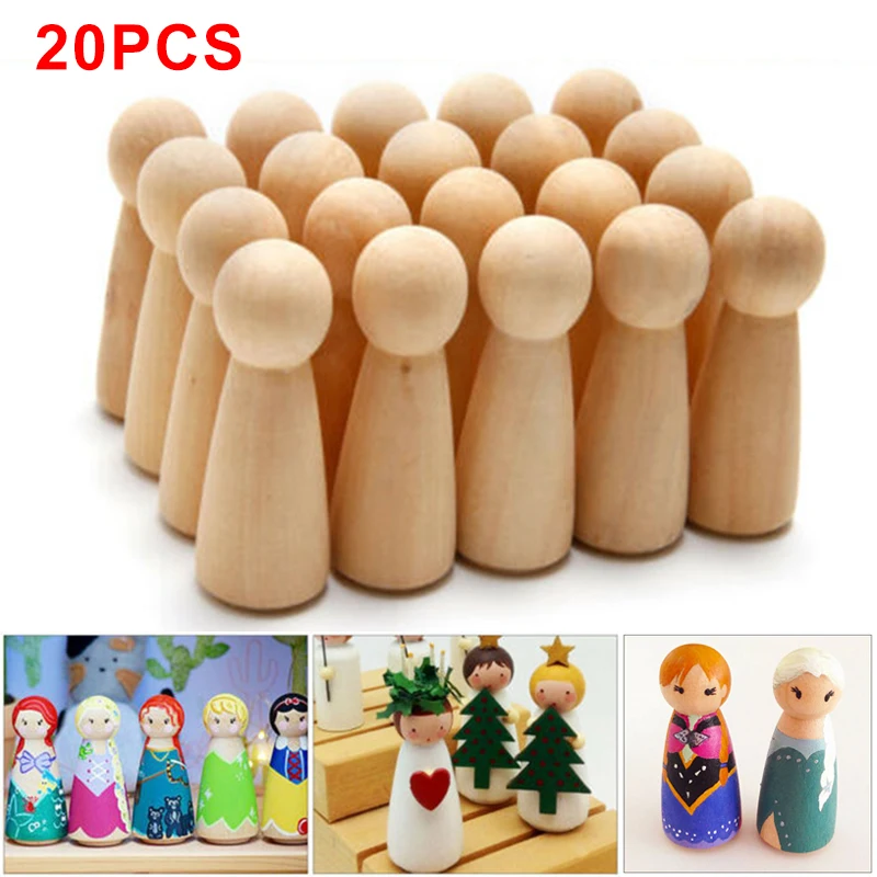 20pcs New Wooden Peg Doll Unfinished Family People DIY/Wedding Craft Female/Kids