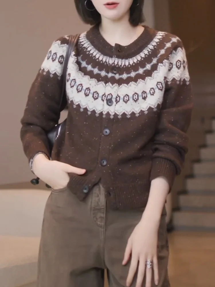 

Korean Sle round Ne Knitted Open Cardigan plus Size Versatile Slimming Agel Top for Autumn Season Women's Faion