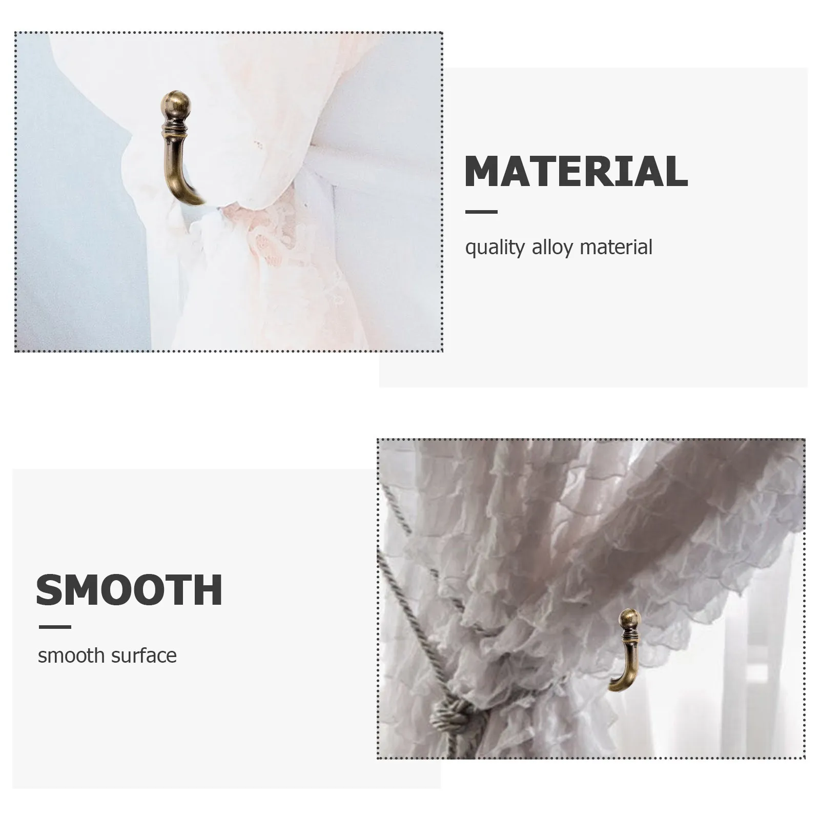 1 زوج الستار جدار هوك سبيكة مقاومة للصدأ مصقول سطح آمن رباط للستائر العائق لديكور المنزل خمر #3