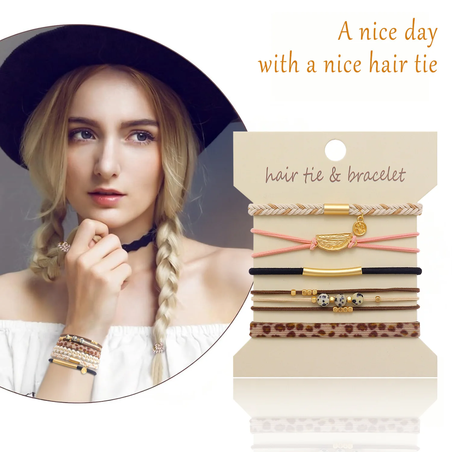 Pulsera bohemia, lazos para el cabello para mujer, bandas elásticas para el cabello, pulsera negra para niña, cuerda para el cabello, coleteros, diademas