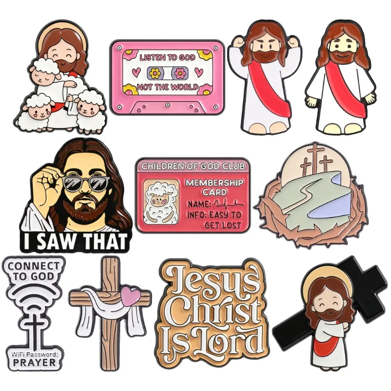 11 styles de broches émaillées Jésus-Christ, broches cassette 'I Saw That Listen To God', badges pour sacs et revers, bijoux de foi, cadeaux pour enfants et amis