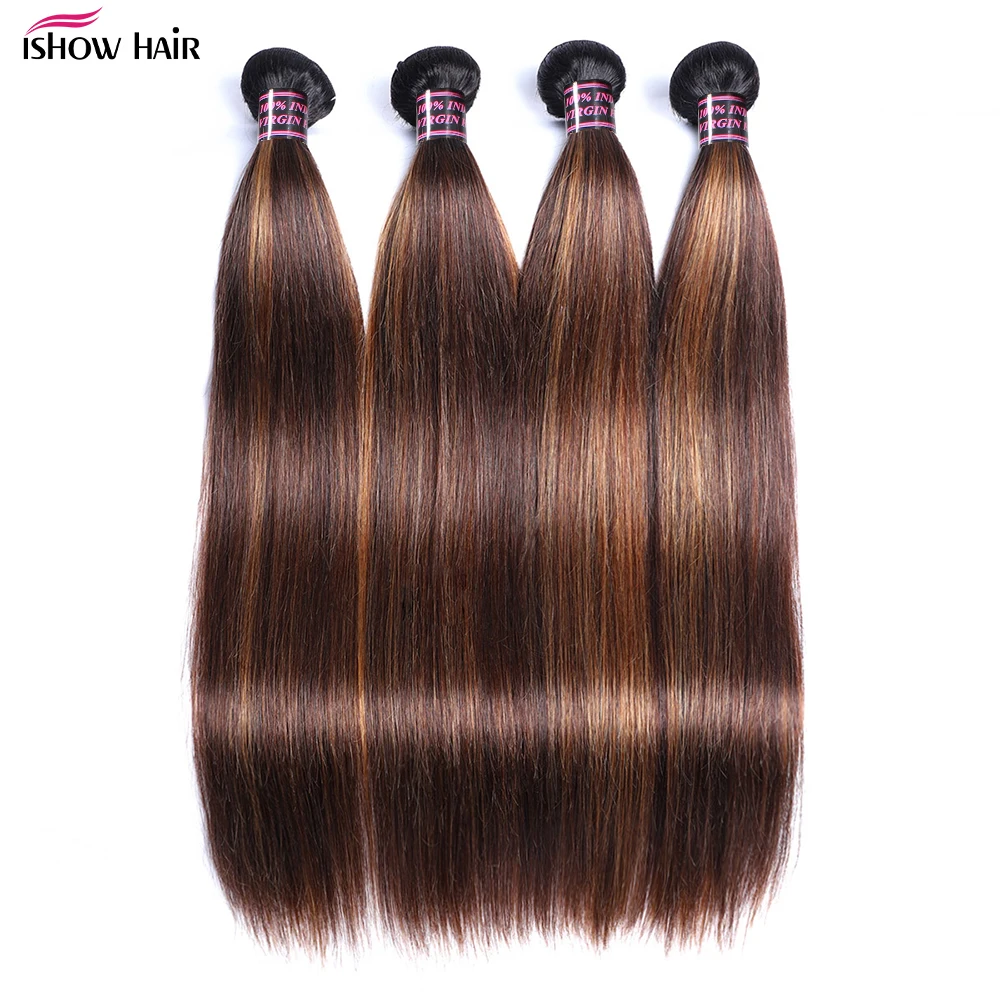 FB 30 Bundles Highlight Straight Human Hair Bundles Brazilian Remy Human Hair Dark Roots Brown Highlight Bundles Hair Extension