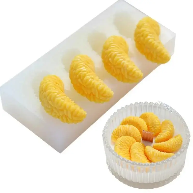 Orange Blume handgemachte Seife Öl Seife Form DIY Obst Kuchen Form Aromatherapie Kerze Form 4-Loch Multi-Form halbrund