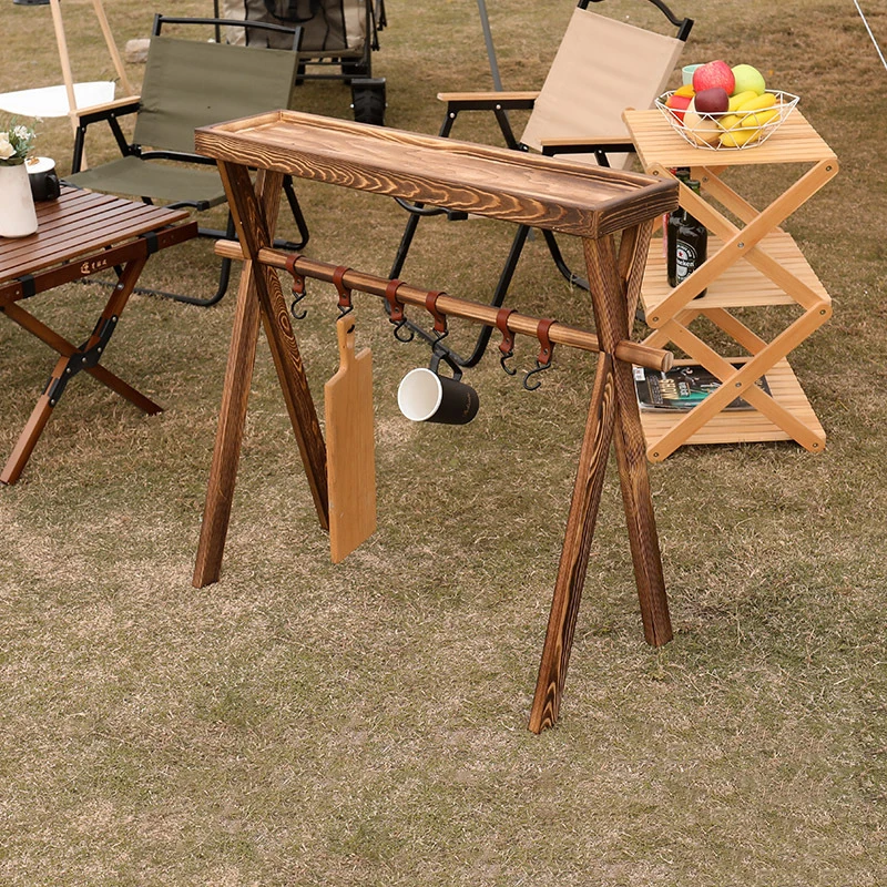 

Outdoor multi-functional camping solid wood folding rack portable creative tripod balcony table bar table flower stand hanger