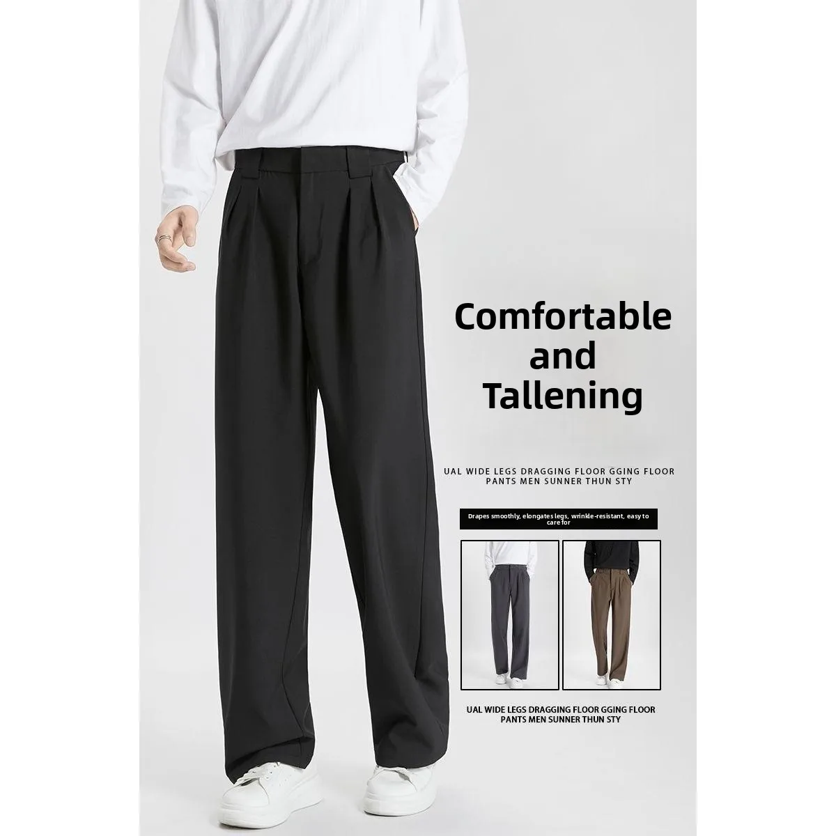 

Bla Versatile Men's Casual Pants Anti-Wrinkle No-Iron Drapey Straight Leg Elastic Waist Faionable Urban Sle Spring Summer