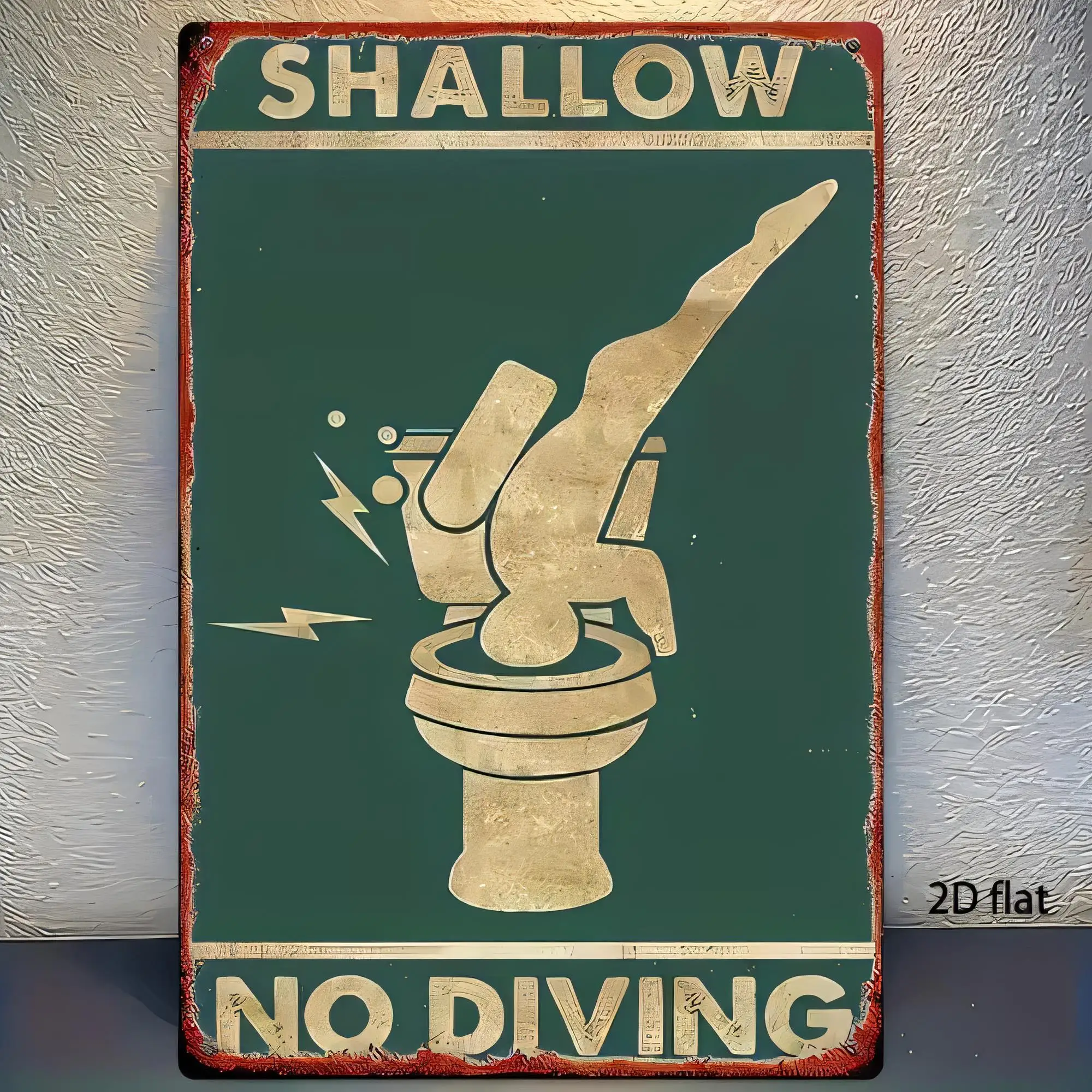 Tin Sign Shallow No Diving Vintage Toilet Bathroom Wall Art  Metal Plaque Retro Home Decor Funny Water Safety Warning Sign for B