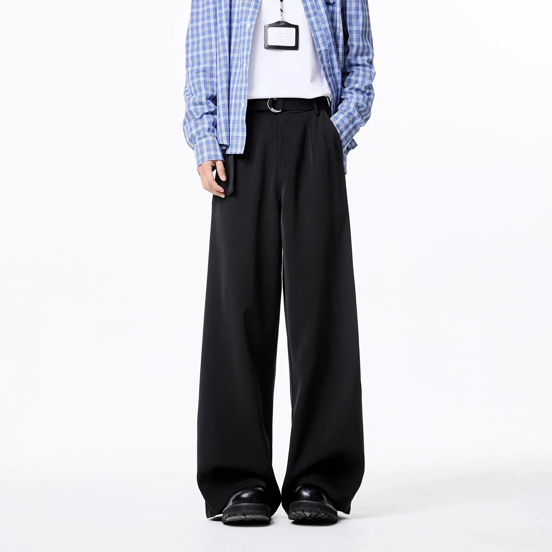 

Мужские новые свободные брюки прямого кроя из высококачественной ткани с эффектом драпировки, не мнущиеся, комфортные, деловые, однотонные.