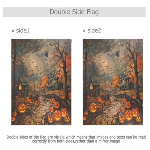 Halloween Spooky Pumpkin Garden Flag 12x18 Inch Double Sided Outside Black Ba... YYZ