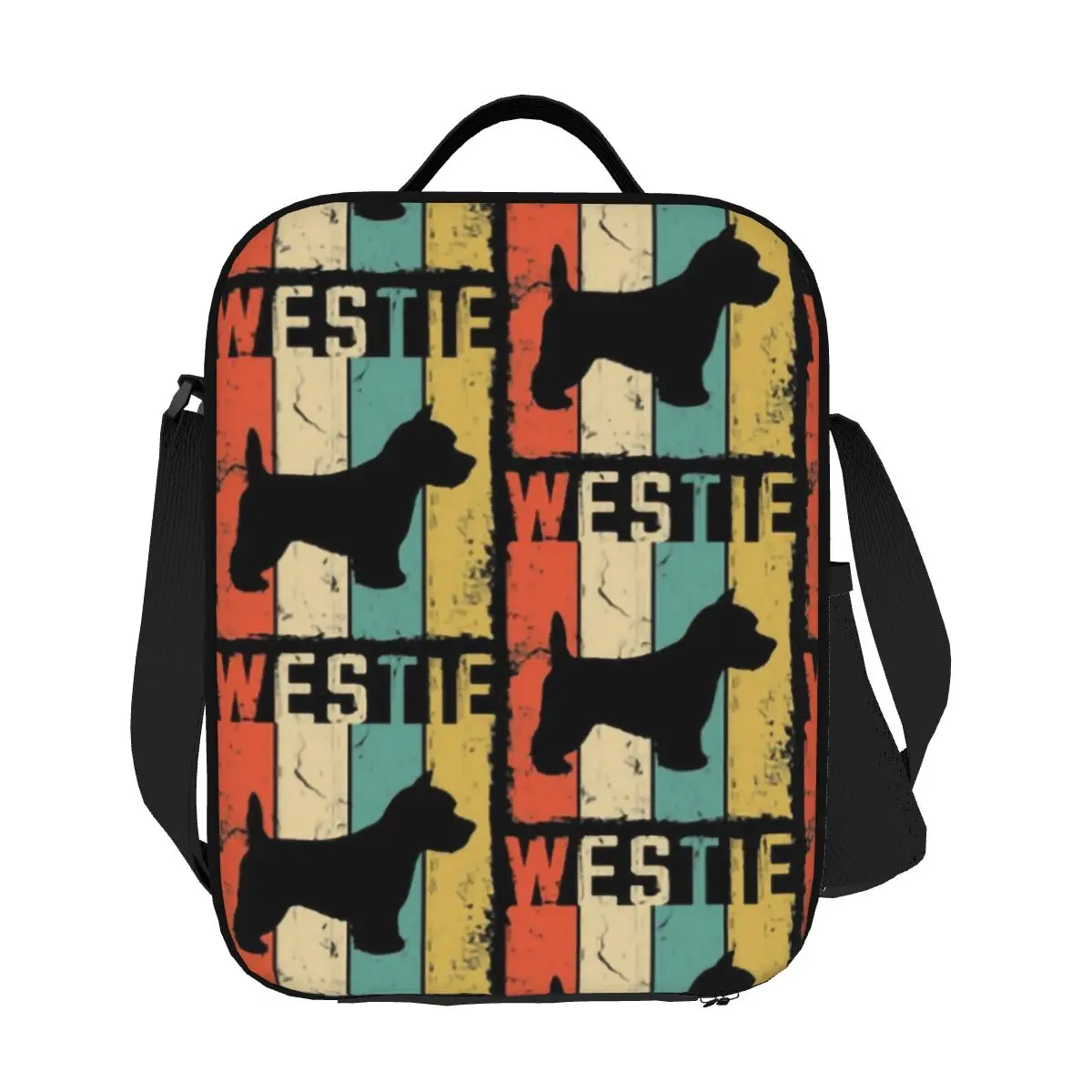 Borsa da pranzo isolata per cuccioli di Westie retrò per scuola di lavoro West Highland White Terrier cane dispositivo di raffreddamento termico portatile Bento Box Kids