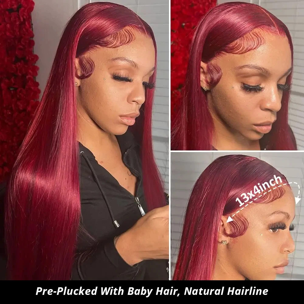 HD Lace Wig 13X6 Human Hair Lace Frontal Wig Burgundy 99J Straight Human Hair Wigs for Woman 30 32 Red Human Hair Wig Lace Front