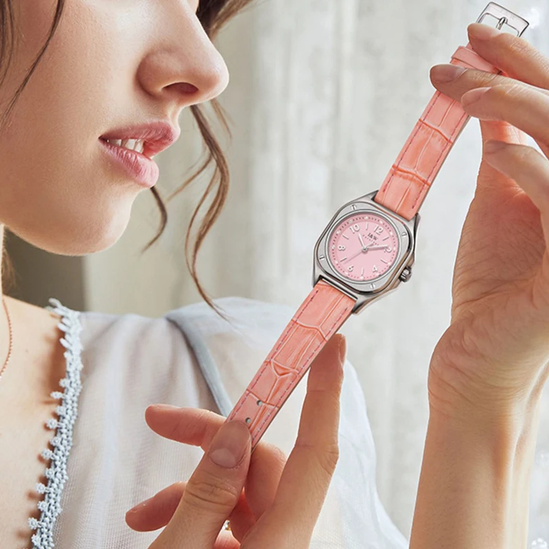 Carnival Brand I&W Series Fashion Pink Quartz Watch Women Luxury High Quality Leather Waterproof Women Wristwatches for Womens