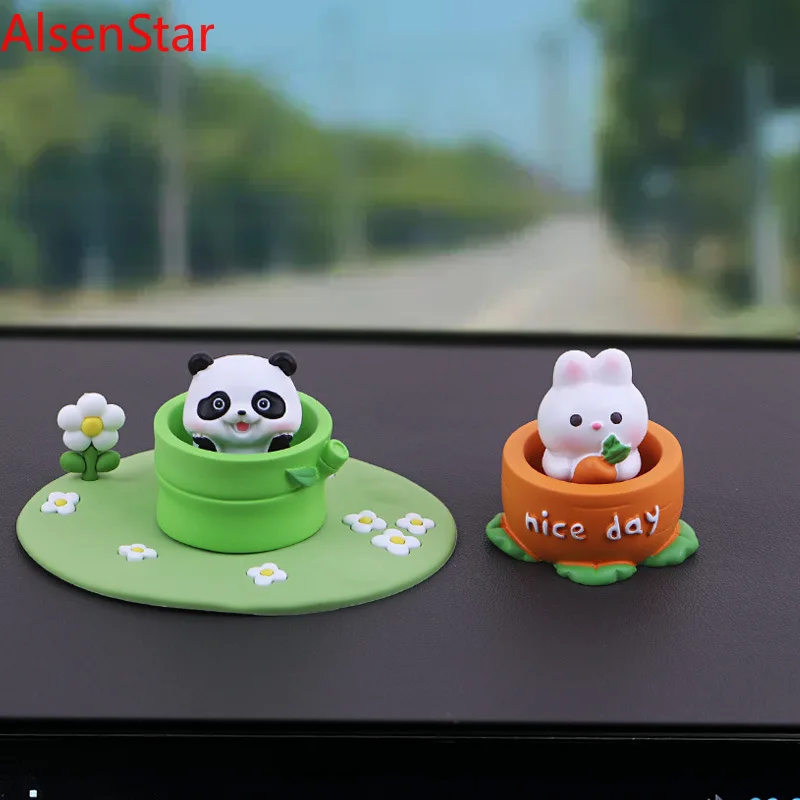 

Lovely Animal Car Spring Ornament Resin Panda Rabbit Pig Brithday Cake Decoration Craft Gift TV Cabinet Porch Home Decoration