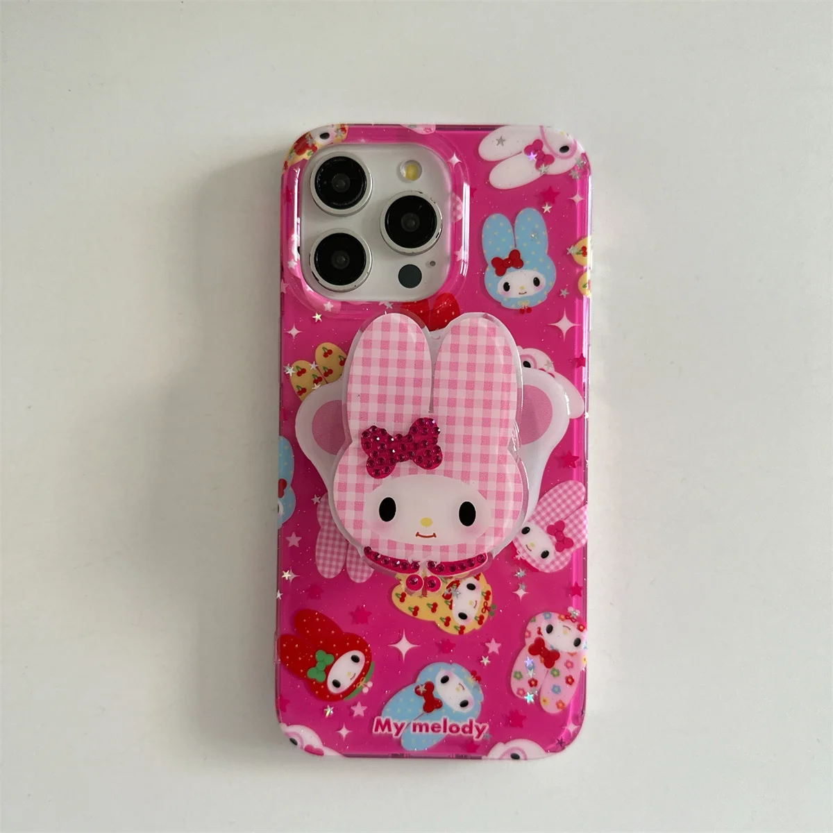 Funda de teléfono magnética con purpurina Sanrio Melody, color rosa, a la moda, para iPhone 16 Pro 15 14 13, con soporte para fundas Magsafe