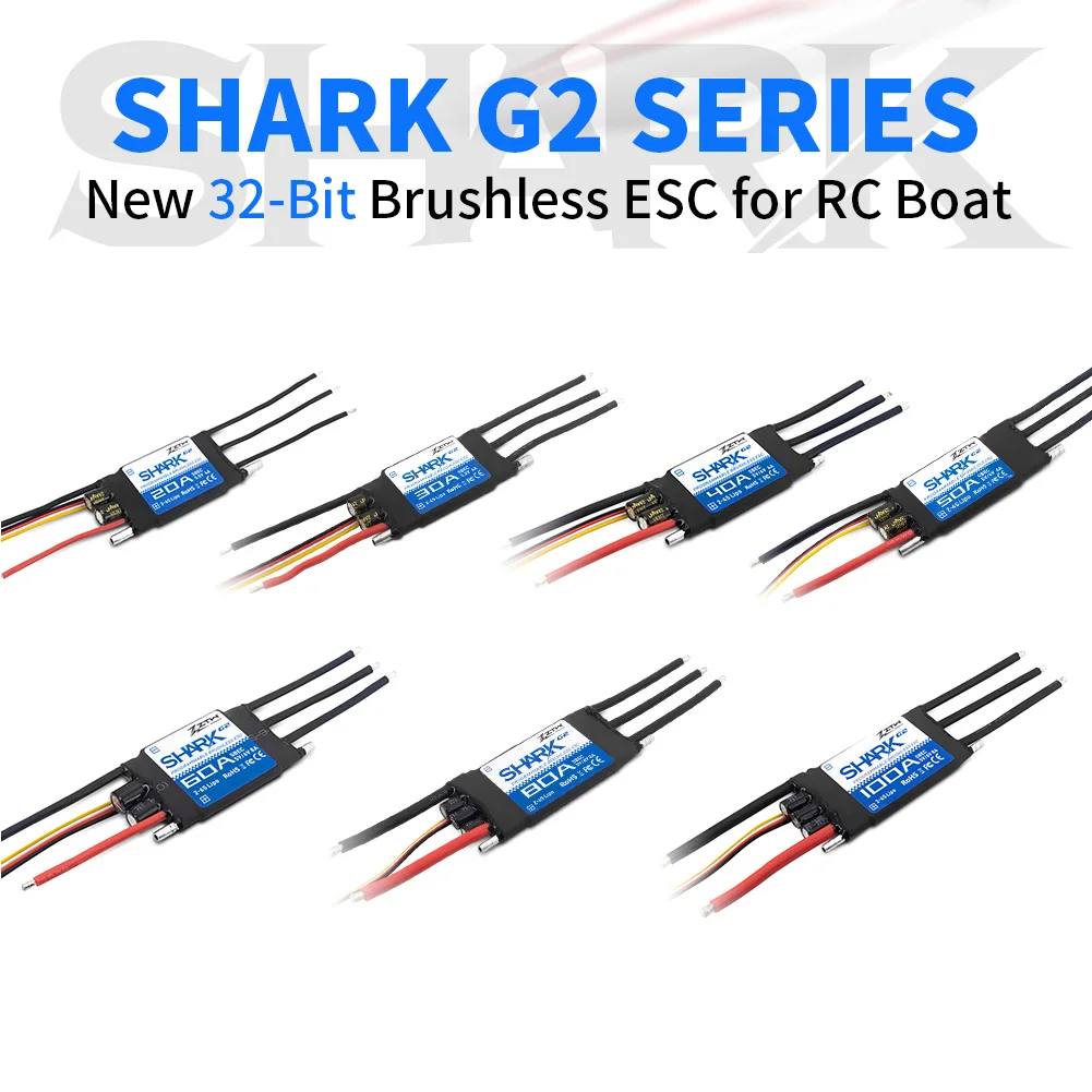 ZTW-controlador de velocidad sin escobillas para barco teledirigido, propulsor submarino de 32 bits ESC Shark G2 20A 30A 40A 50A 60A 80A 100A SBEC 5V/6V 8A