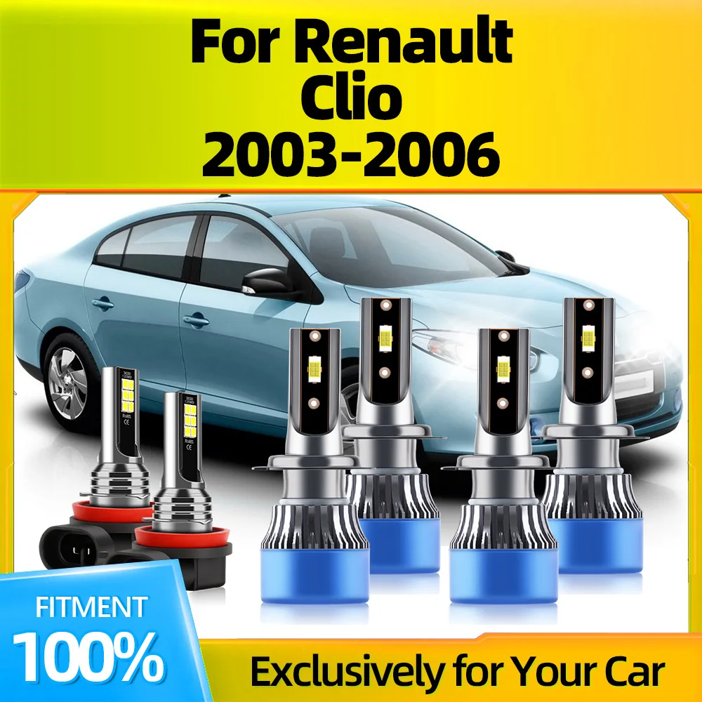 

2/6Pcs Led Headlight Bulbs Car Fog Lights 6000K High Power 20000LM Auto Headlamps For Renault Clio 2003 2004 2005 2006
