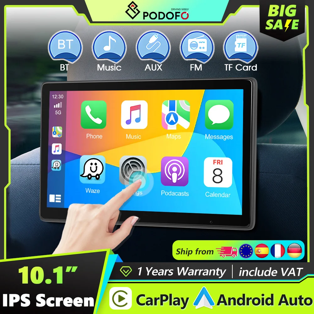 Podofo Carplay Auto-Multimediaplayer Online-Navigation Kabelloses Android Auto Mirror Link Mehrsprachiges Autoradio BT TF-Karte Superlink