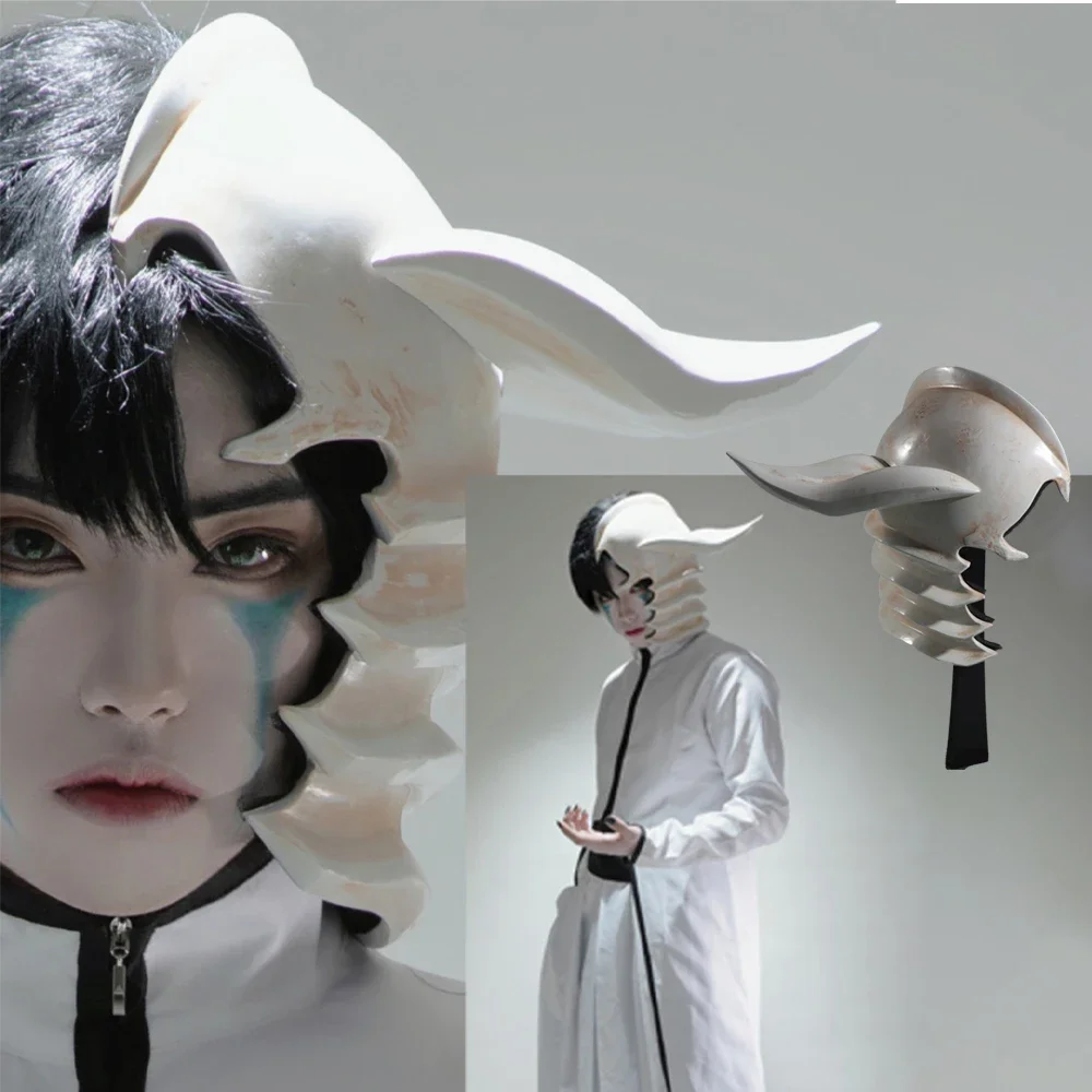 CosplayAnime Bleach Ulquiorra's Cosplay Costume Ulquiorra Helmet Masks Wigs Hairs White Kimono ( Jacket + Pants + Belt ) Kendo C