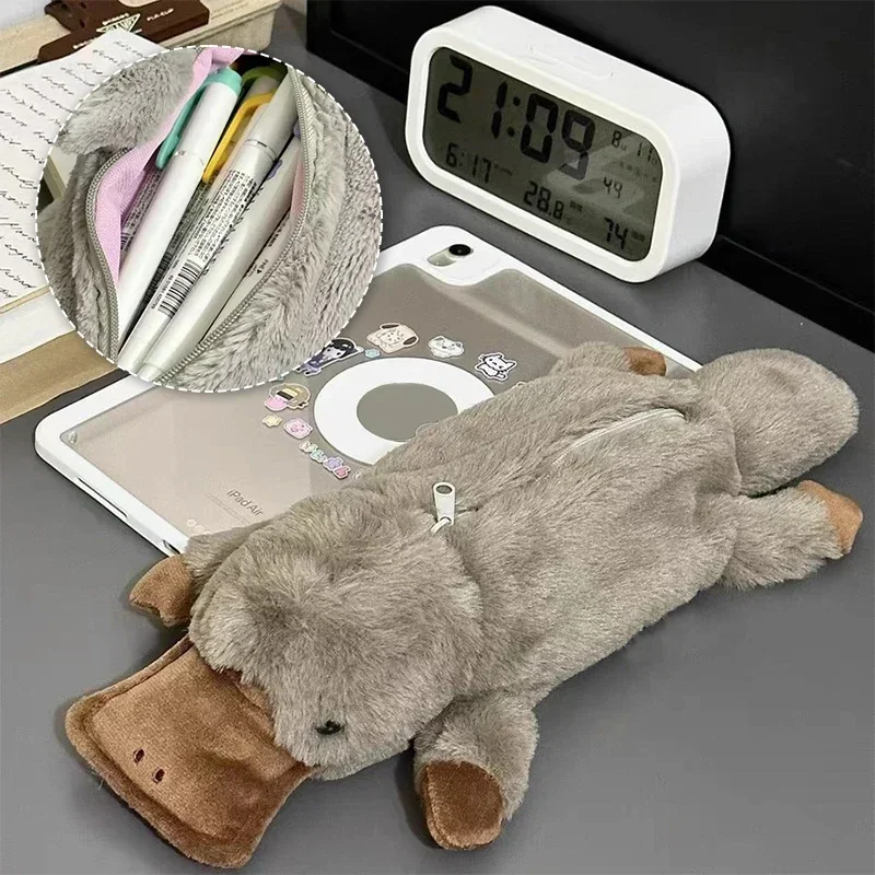 1 Pc Cute Platypus Pencil Case Large Capacity Storage Bag Girls Cosmetic Bag Plush Pen Pouch School Supplies Stationery Box