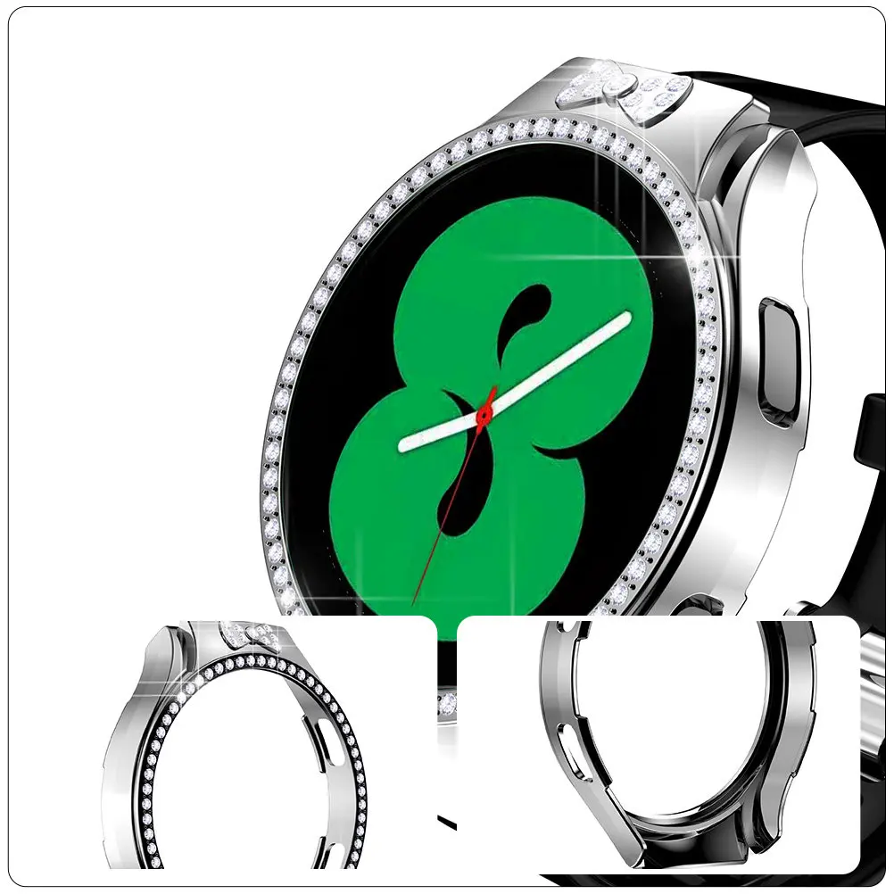 

Diamond Watch Case For 4 Shiny Glitter Protector Hollow Crystal Decor Smartwatch Cover Pc Material Durable