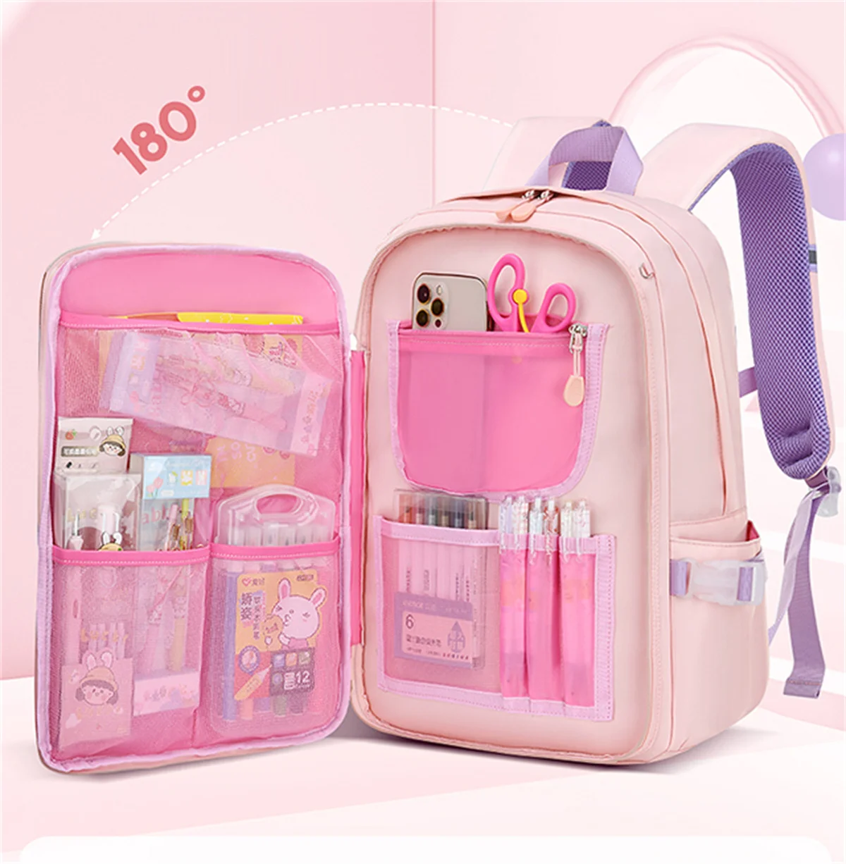 Escola Primária Girls\' Schoolbag, Saco Leve para Crianças, Sacos Impermeáveis, Mochila de Viagem Colorida, Mochilas Presentes, Kawaii