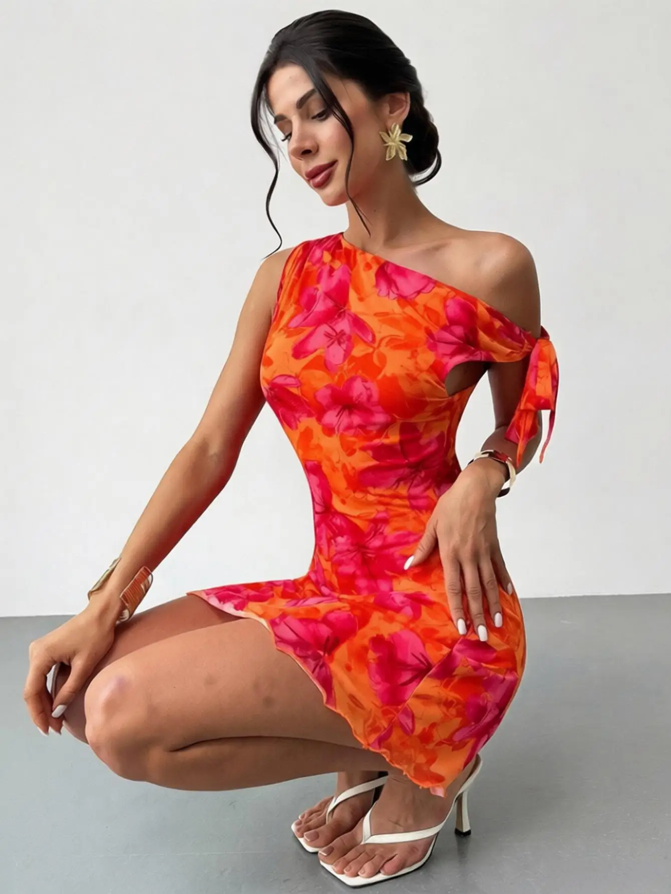 Women'S Spring Summer Floral Print Vacation Casual Off-Shoulder Slouchy Strappy Sleeveless Short Skirt Dress view 3