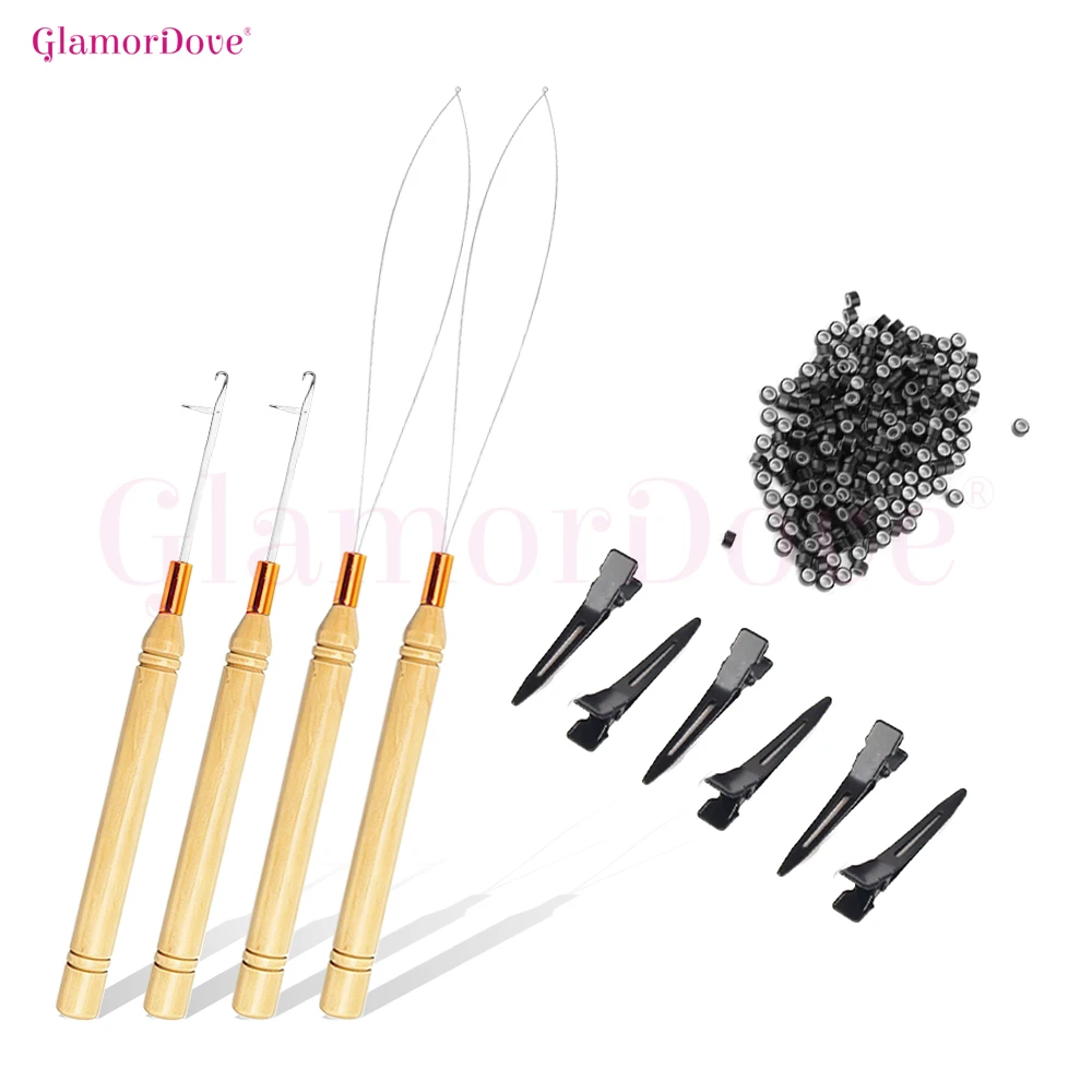 

GlamorDove Hair Extension Tool Kit – 1000pcs 5mm Micro Rings, 2 Loop Needle Threaders, 2 Hook Needles & 6 Clips