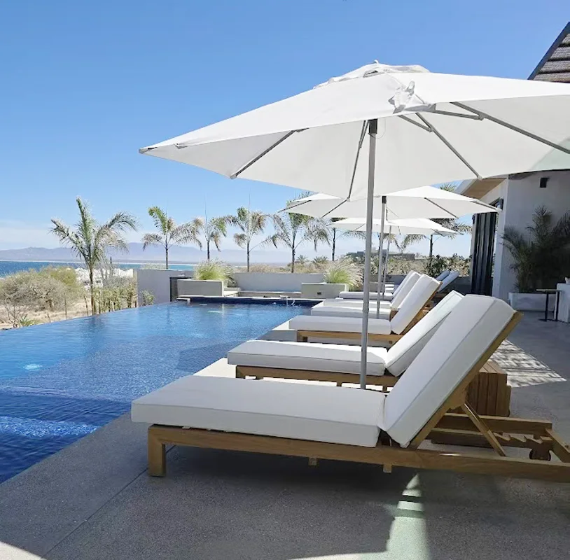

Modern Garden Beach Lounger Sunbed Furniture Patio Wooden Outdoor Swimming Pool Teak Sun Lounger with Acrylic Fabric