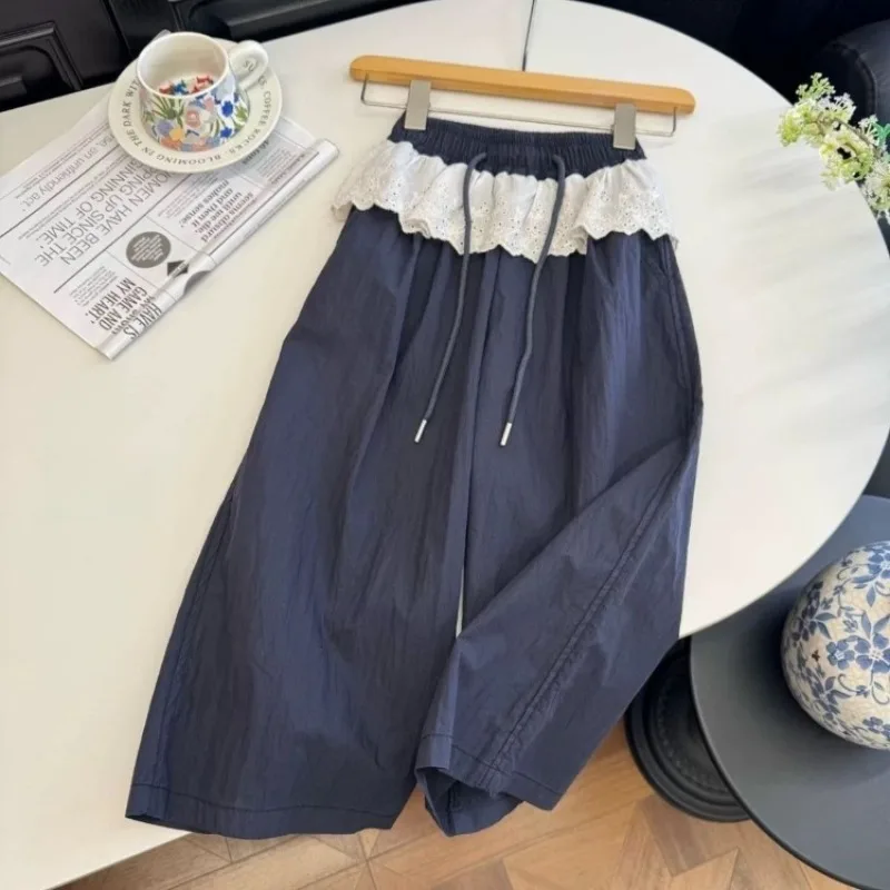 

Хлопковые свободные брюки с широкими штанинами для девочек-малышек, летние легкие детские штаны с эластичным поясом, дышащие.