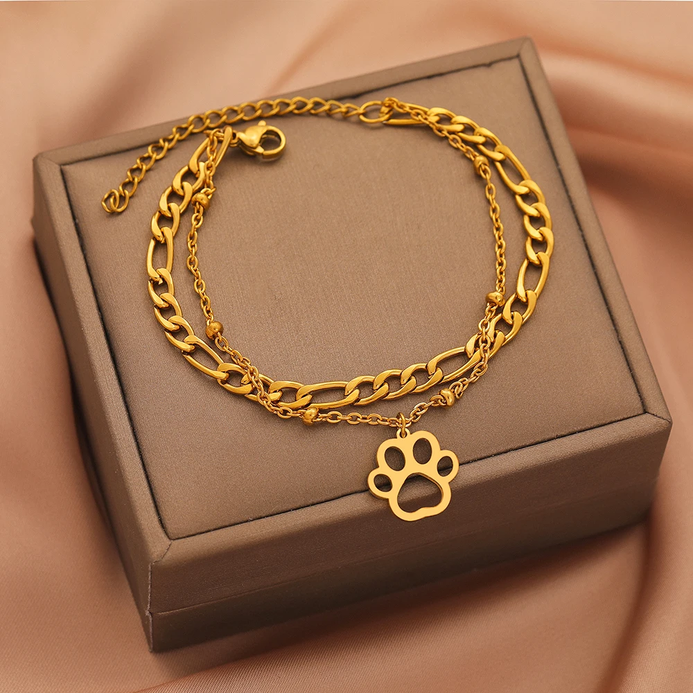 Stainless Steel Chain Bracelet New Trendy Classic Dog Paw Bracelets Pendant For Men Women Jewelry Party Friends Gifts Wedding