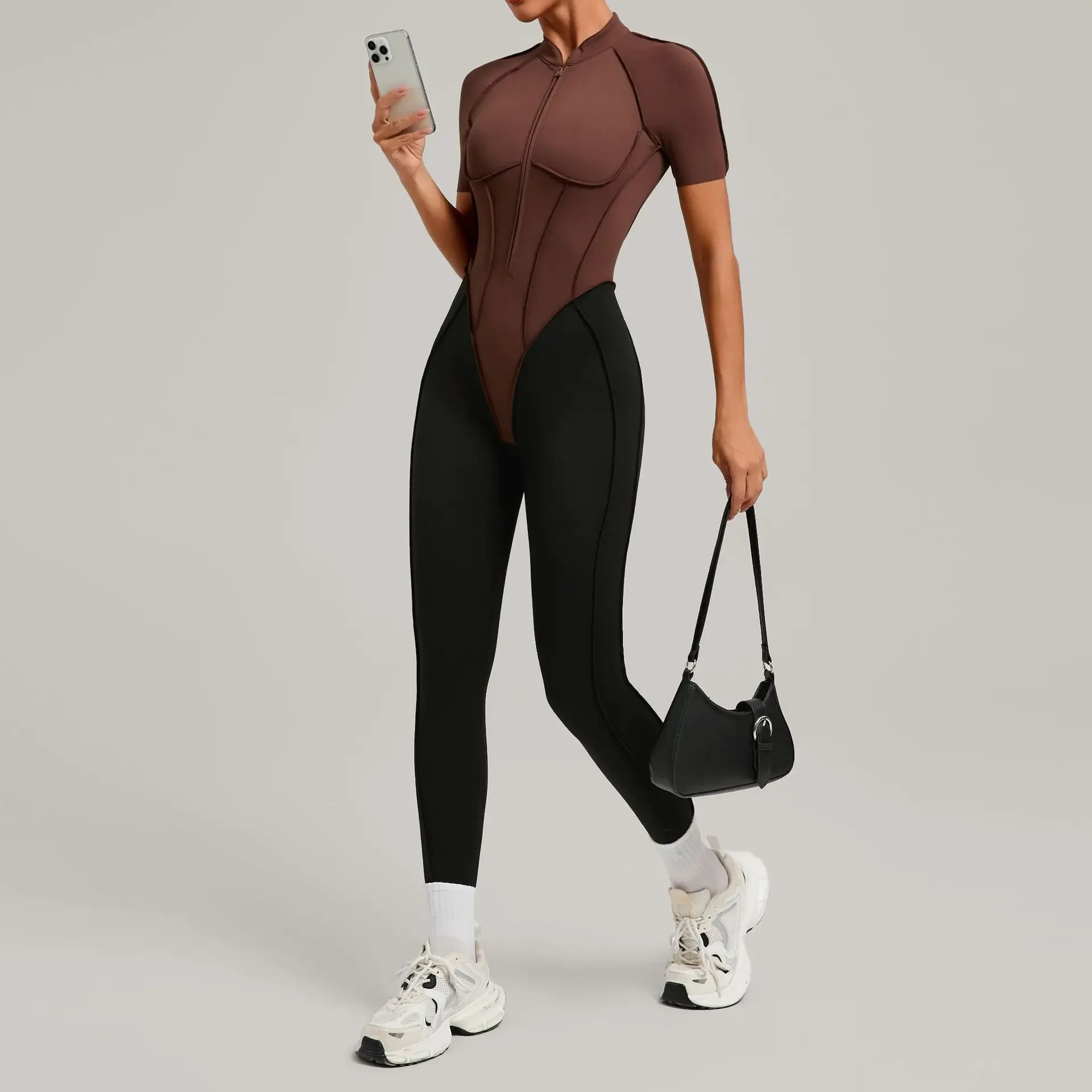 

Zipper Short Sleeve Yoga Set Women's Jumpsuits Backless One-Piece Gym Workout Clothes Fitness Bodysuit Sportswear Tracksuit