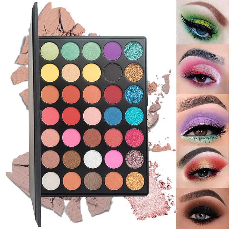 Bandeja de sombra de ojos de 35 colores, maquillaje diario mate duradero, sombra de ojos de club nocturno, perla, brillo fino, resistente al agua, no es fácil de atenuar