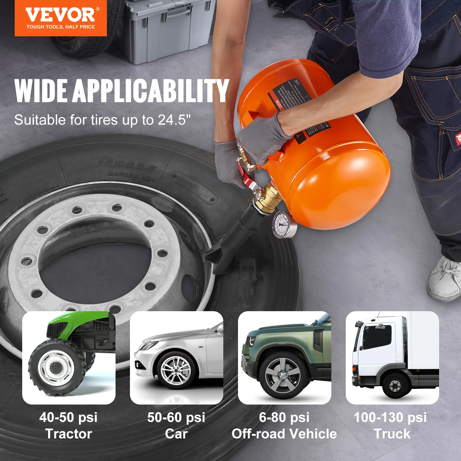 VEVOR Tire Bead Seater, 5 Gal/19L Air Tire Bead Blaster with Pressure Gauge & Handle, 145 PSI Seating Tool Inflator Tank,