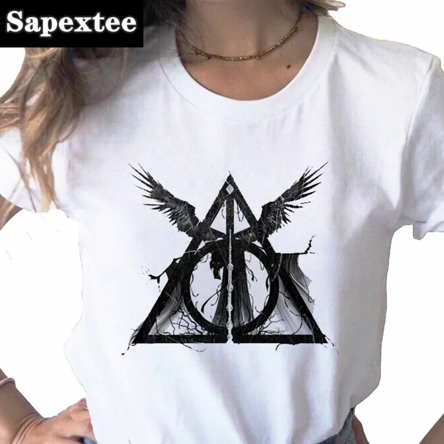 Three Brothers Tale Deathly Hallows Female T-shirt Funny Women Soft Casual White T shirt Tops,Drop Ship