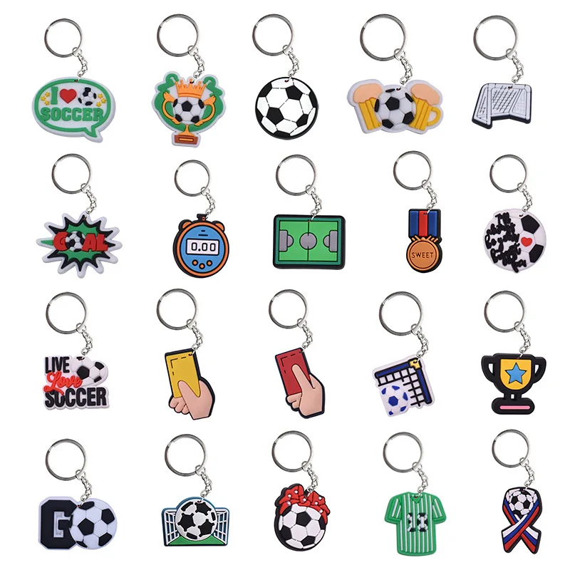 20 Pcs Soccer Keychains Key Ring Mini Soccer Ball Jersey Sneakers Trophy Keychain Bulk Football Key Holder for Kids Boys