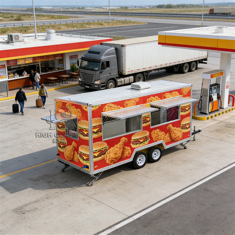 United State Food Truck with Full Kitchen BBQ Pizza Trucks  Compact Mobile Pizzeria Trailer with Pizza Oven and Prep Counter
