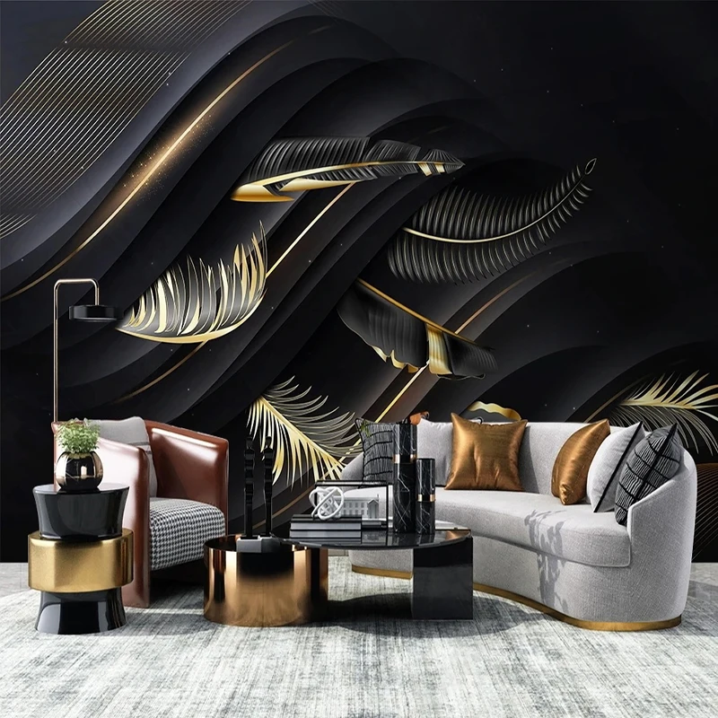 

Custom Mural Wallpaper Modern Nordic Light Luxury 3D Plant Black Leaves Wall Painting Living Room TV Sofa Creative Papel Tapiz