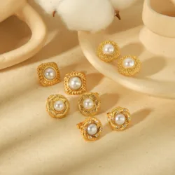 New Arrivals Statement Pearl Stud Earrings 18k Gold Plated Non Tarnish Stainless Steel Geometric Earrings for Women Gifts