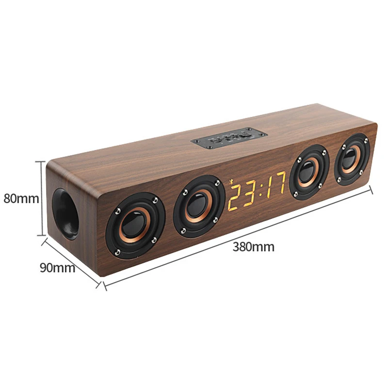 Wireless Bluetooth 5.0 Speakers For Computers Wooden Alarm Clock Display Sound System Player with AUX TF FM Radio Subwoofer Box