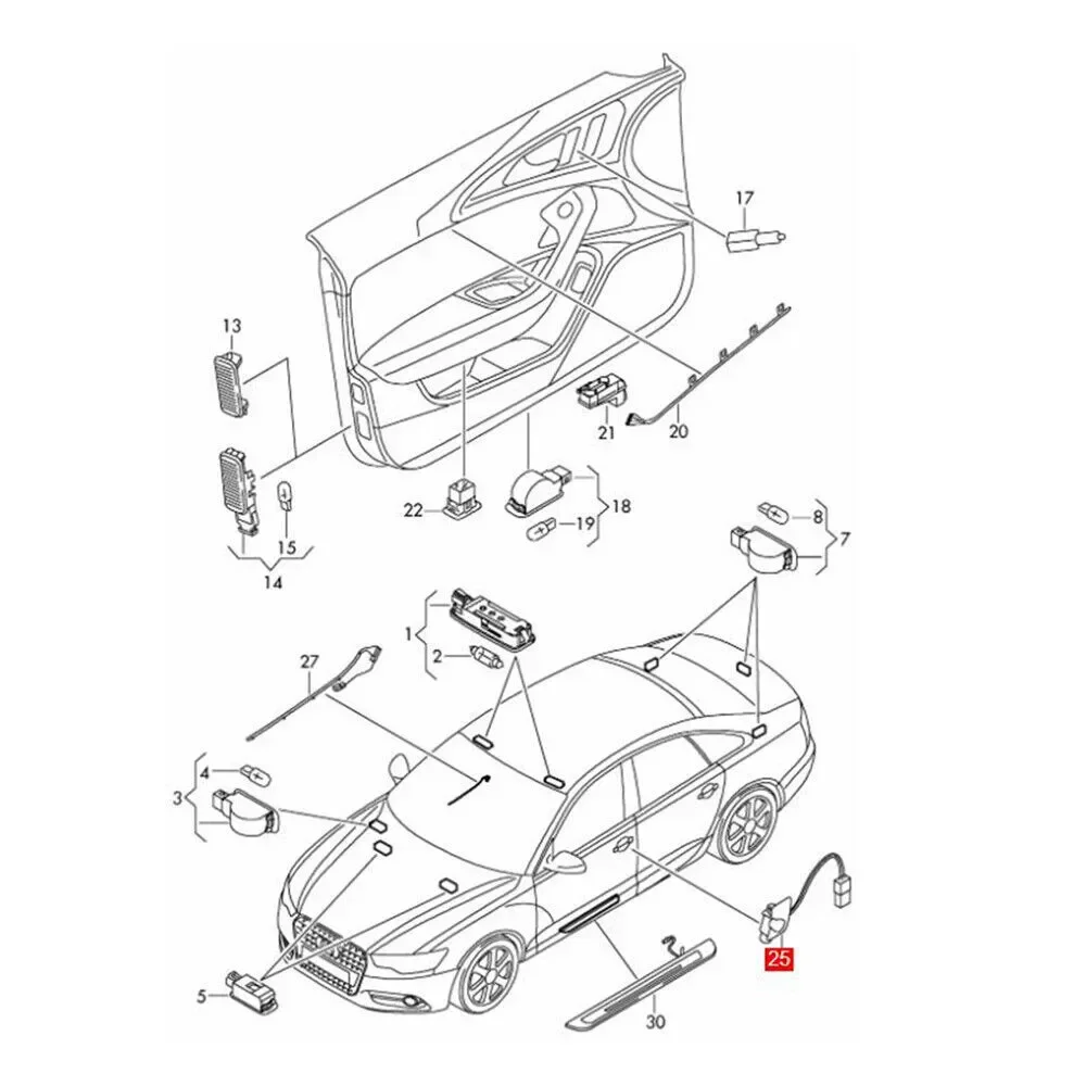 1Pair 4H0947133A 4H0947134A Light For Audi A6 A7 A8 Q7 S6 S7 S8 RS7 RS8 C7 Door Handle Backlight