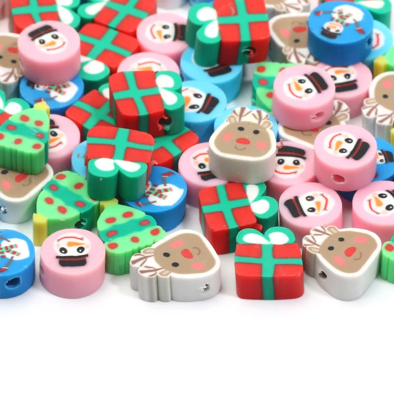 Mix Christmas Polymer Clay Beads Loose Spacer Beads For Jewelry Making Diy Needlework Bracelet Christmas Decoration 20/50/100pcs