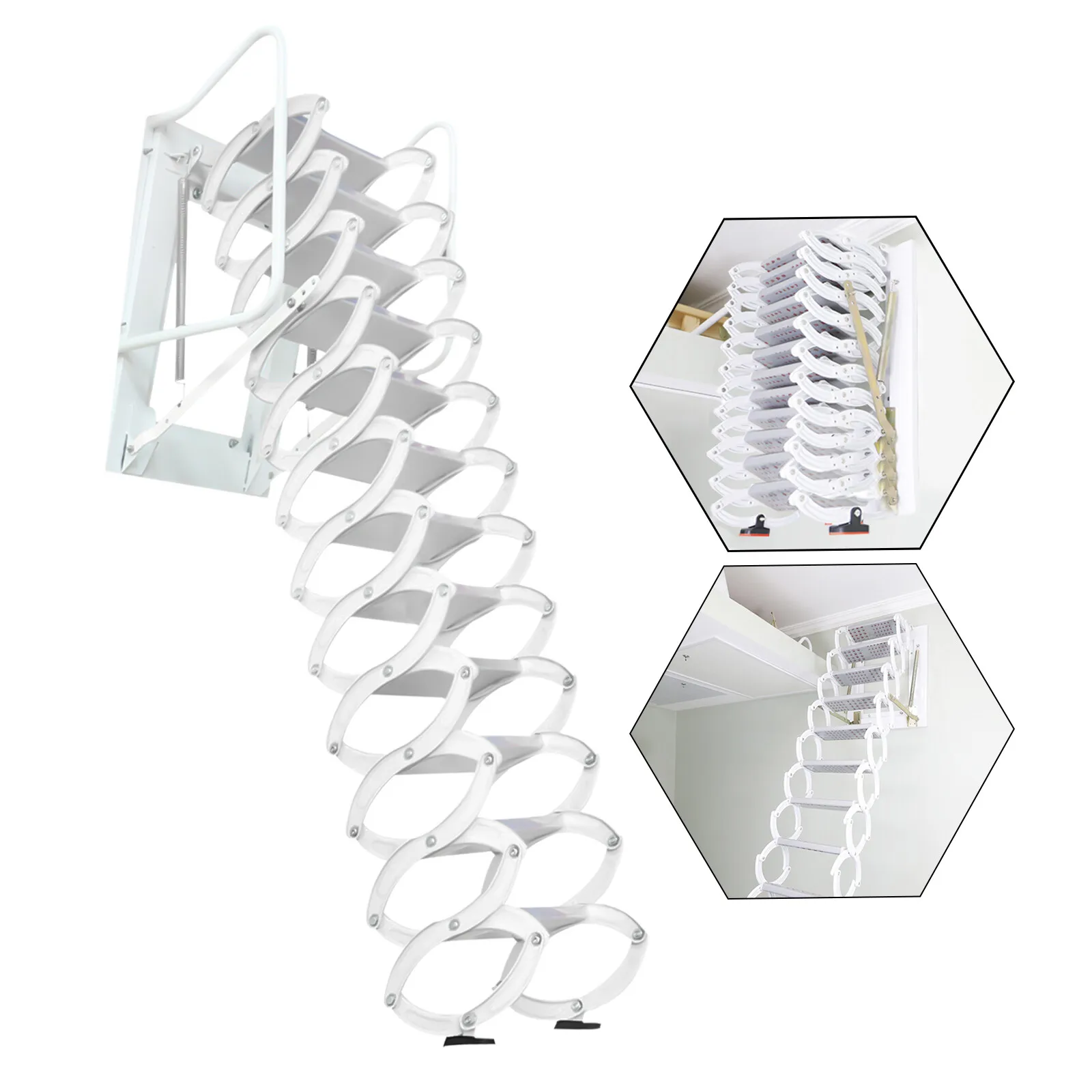 

12-Step Al-Mg Folding Attic Ladder w/Safety Handrail - Heavy Duty, for 10ft Ceilings, Wall Mount Space Saving (600x700x300cm)