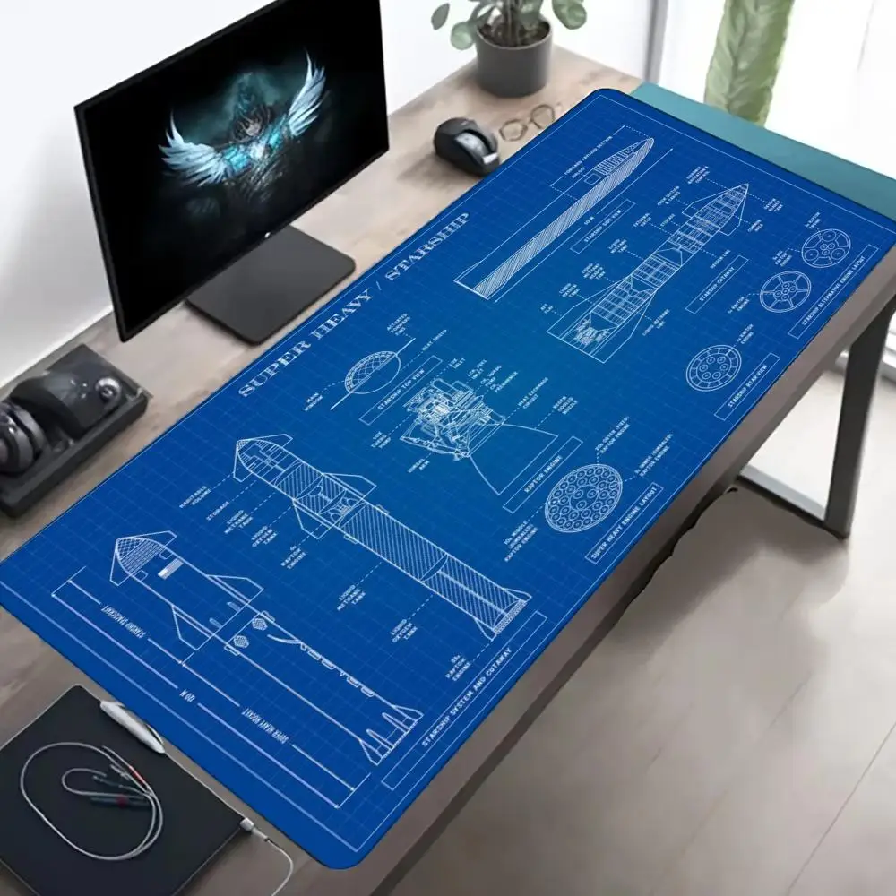 Mars Rover Blueprint Large Gaming Mouse Pad Non Slip Rubber  Keyboard Desk Mat Space Engineering Drawing Desktop Gamer Table Mat