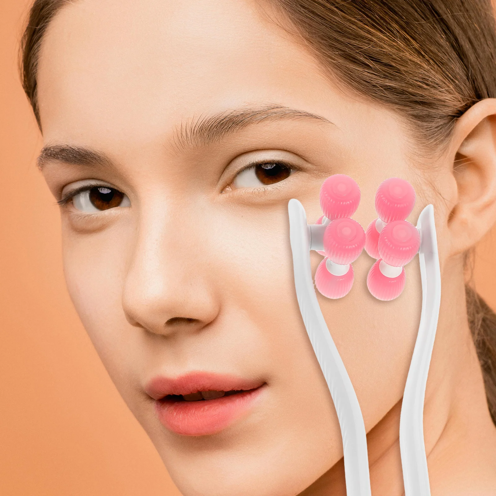 Flor massagem rolo de plástico manual v rosto puxar rolo apertado pescoço massageador facial feminino massageador massagem vara