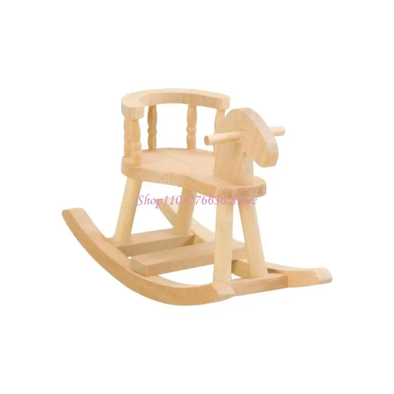 R6FD Miniature Wooden Rocking Horse Chair For 1/12 Doll House Children Room Decors Natural Texture And Safe Rounded Edges