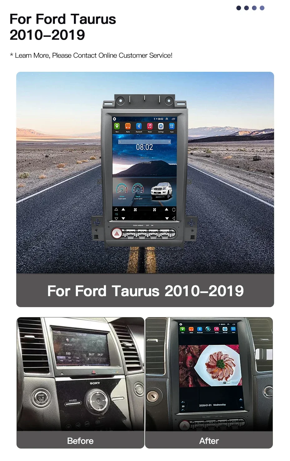 

12,8-дюймовый автомобильный радиоплеер Android 14, для Ford Taurus 2010-2019, стерео аудио, 4G, WIFI, GPS-навигация, мультимедийный головное устройство Carplay