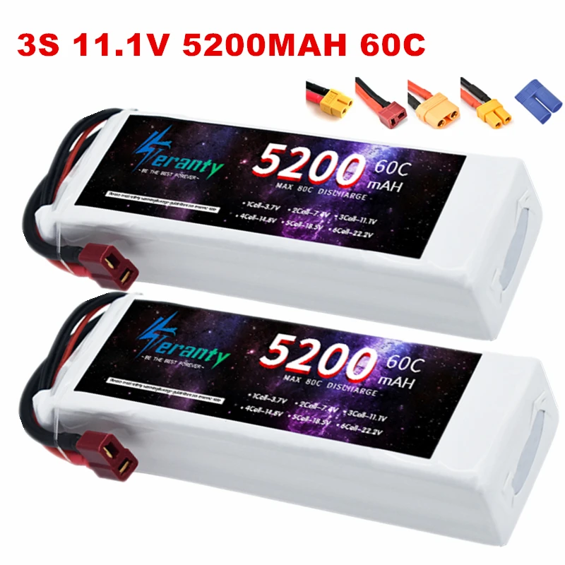 

3S Lipo Battery 11.1V 5200mah 60C For RC Car Quadcopter Drone Airplane Helicopter With XT60 Deans T XT90 EC5 11.1V Battery